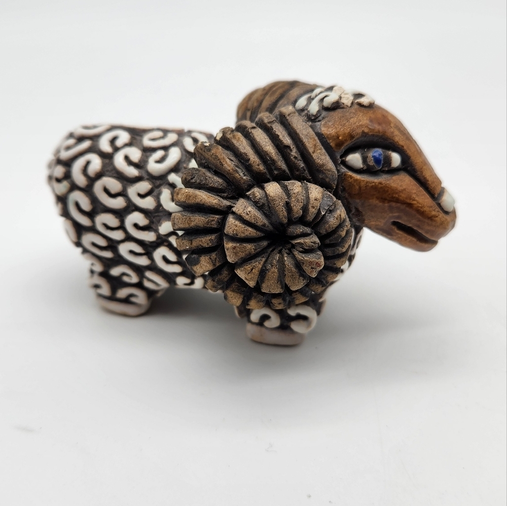 Vintage Artesania Rinconada (Uruguay) "Ram" Sheep Art Pottery Enamel Figurine